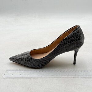 YDN Grey Snake Print Chic Pointed Toe Mid Heel Pumps Slip on Dress Shoe